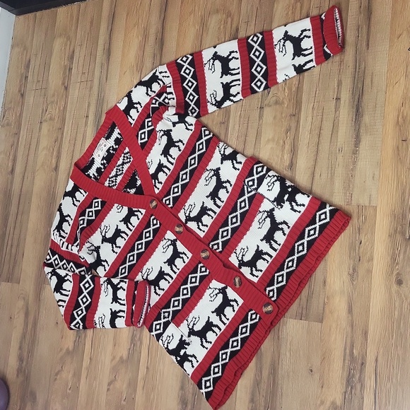 MERRY CHRISTMAS from V28 Oversized Reindeer V-neck Cardigan with Pockets - Picture 9 of 11